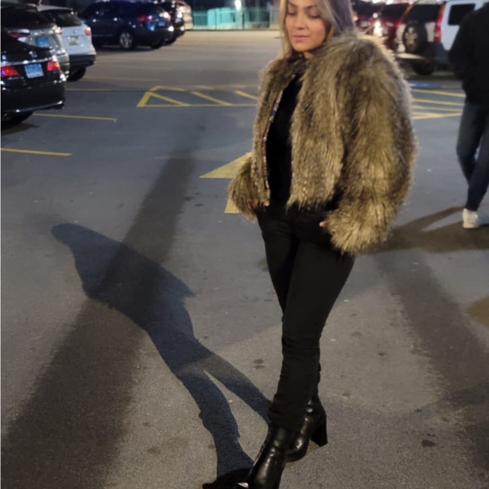S Free People Stylish Faux Fur Jacket Worn Once In Pic.